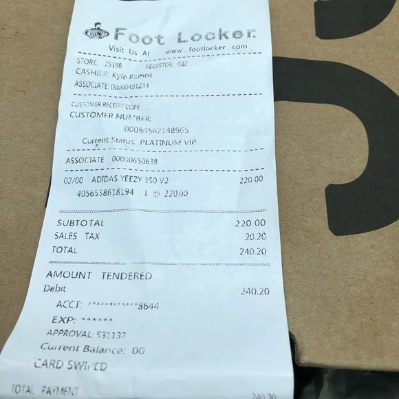 foot locker yeezy receipt